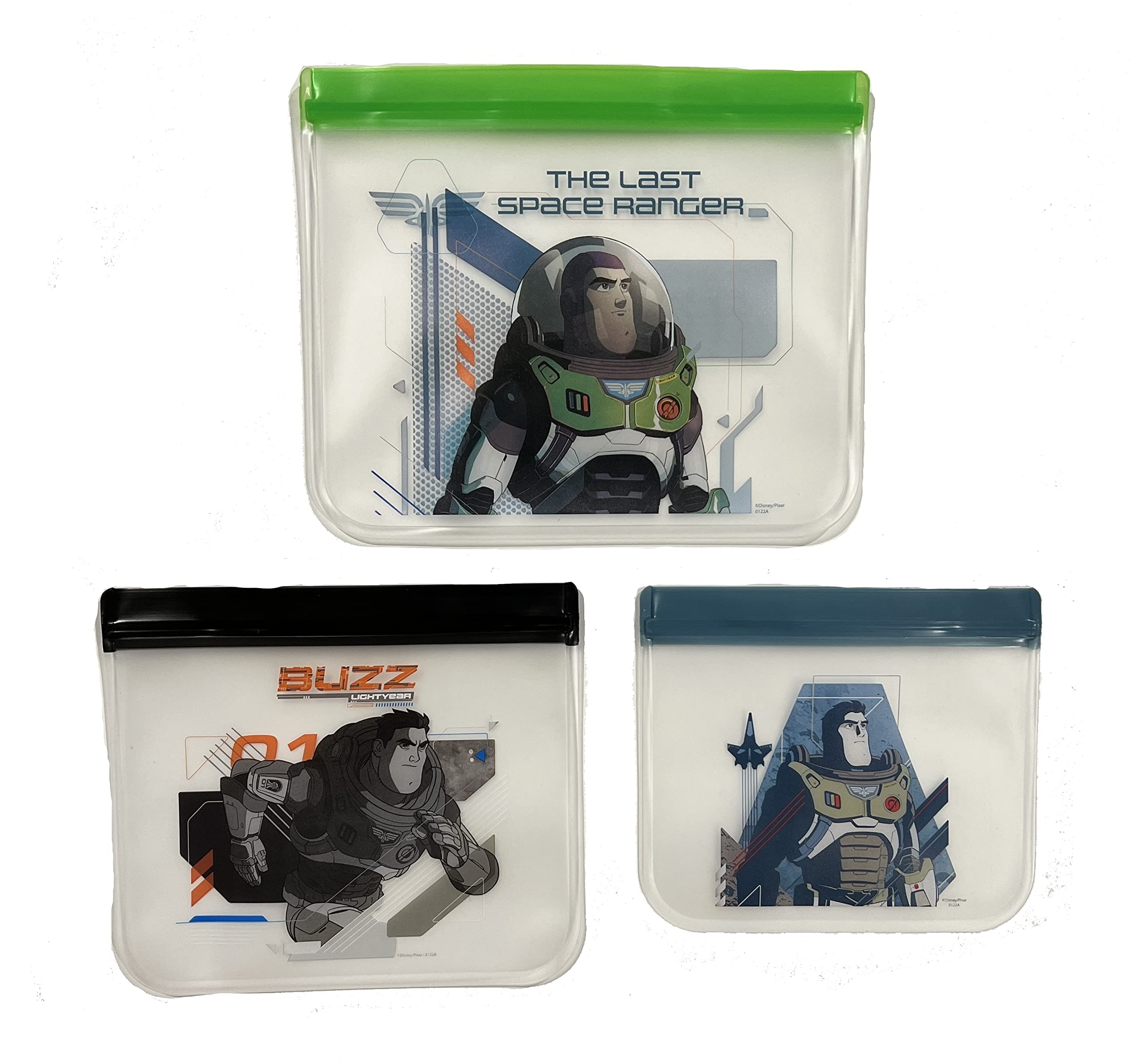 Kids | Travel | Home, 3-Pack, Kids Movie Character, Thick | Leak Proof, Food Storge | Snack Reusable Zipper Bags (Lightyear)