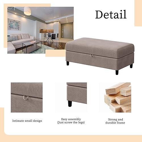 Miniatura 6 de Shintenchi Banco otomano tapizado de 45 pulgadas banco rectangular de almacenamiento de tela con barra hidráulica para sala de estar dormitorio caqui