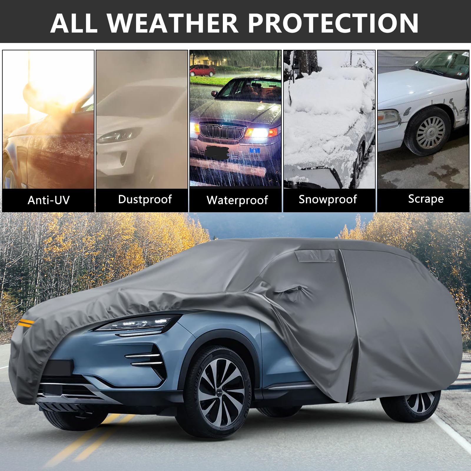 Telo Copriauto Esterno per 2023-2026 BYD Seal U 5-door SUV, Copertura Auto Copriauto Impermeabile, Telo Copri Auto con Porta con Cerniera per Protezione da Neve, Pioggia, Polvere, Grigio