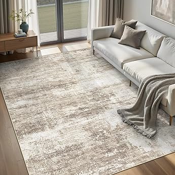 Area Rugs 5x7 for Living Room Bedroom, Modern Abstract Machine Washable Rug, Large Soft Low Pile Floor Cover with Non Slip Backing for Dining Room, Warm Beige Mist