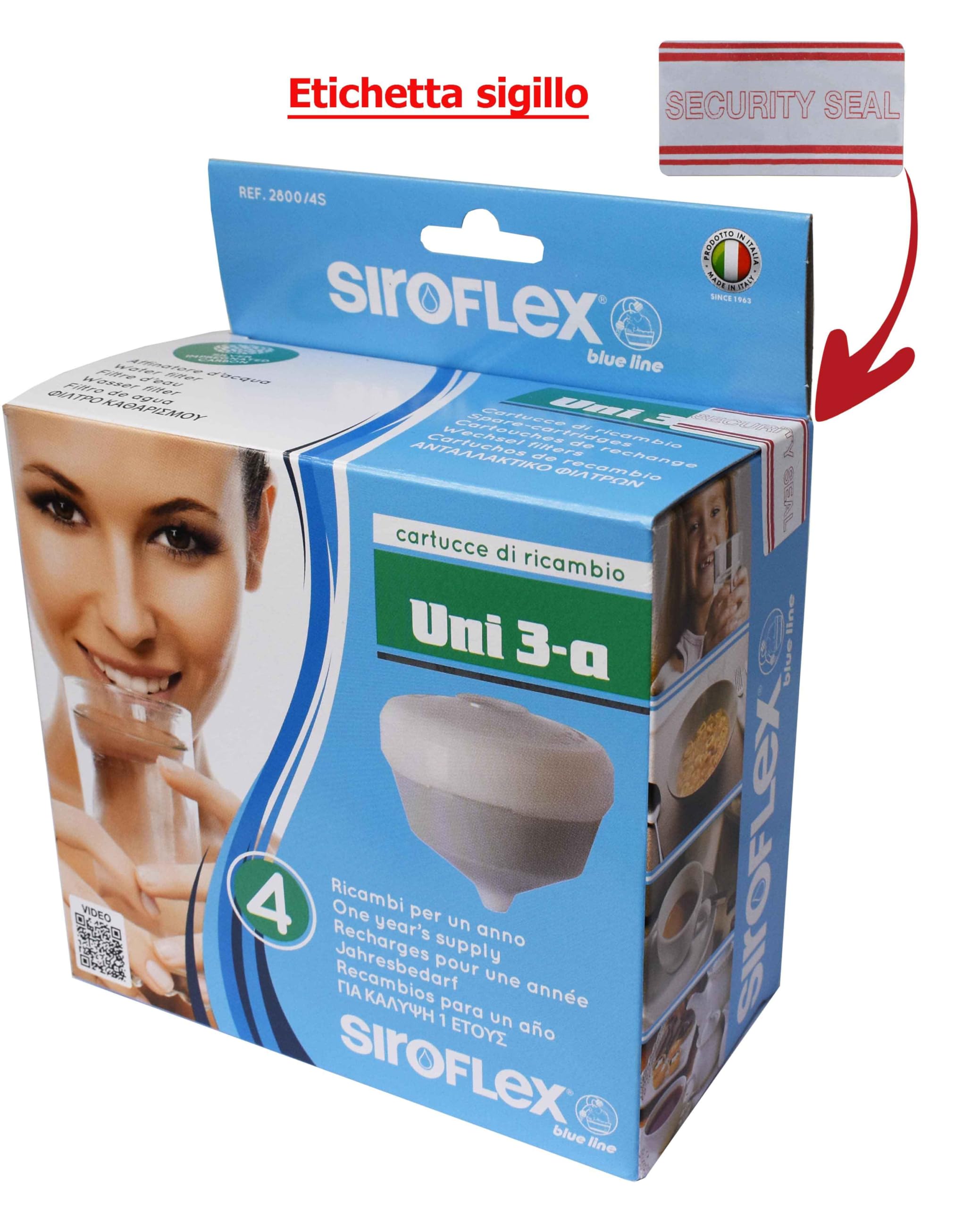 Siroflex 2800/4S Set 4 Cartucce Ricambio Uni 3A Depuratore Acqua Domestico Made in Italy | Depuratore Acqua Rubinetto Filtro acqua Rubinetto Cucina | Rimozione Calcare Rimozione Cloro Con Filtro