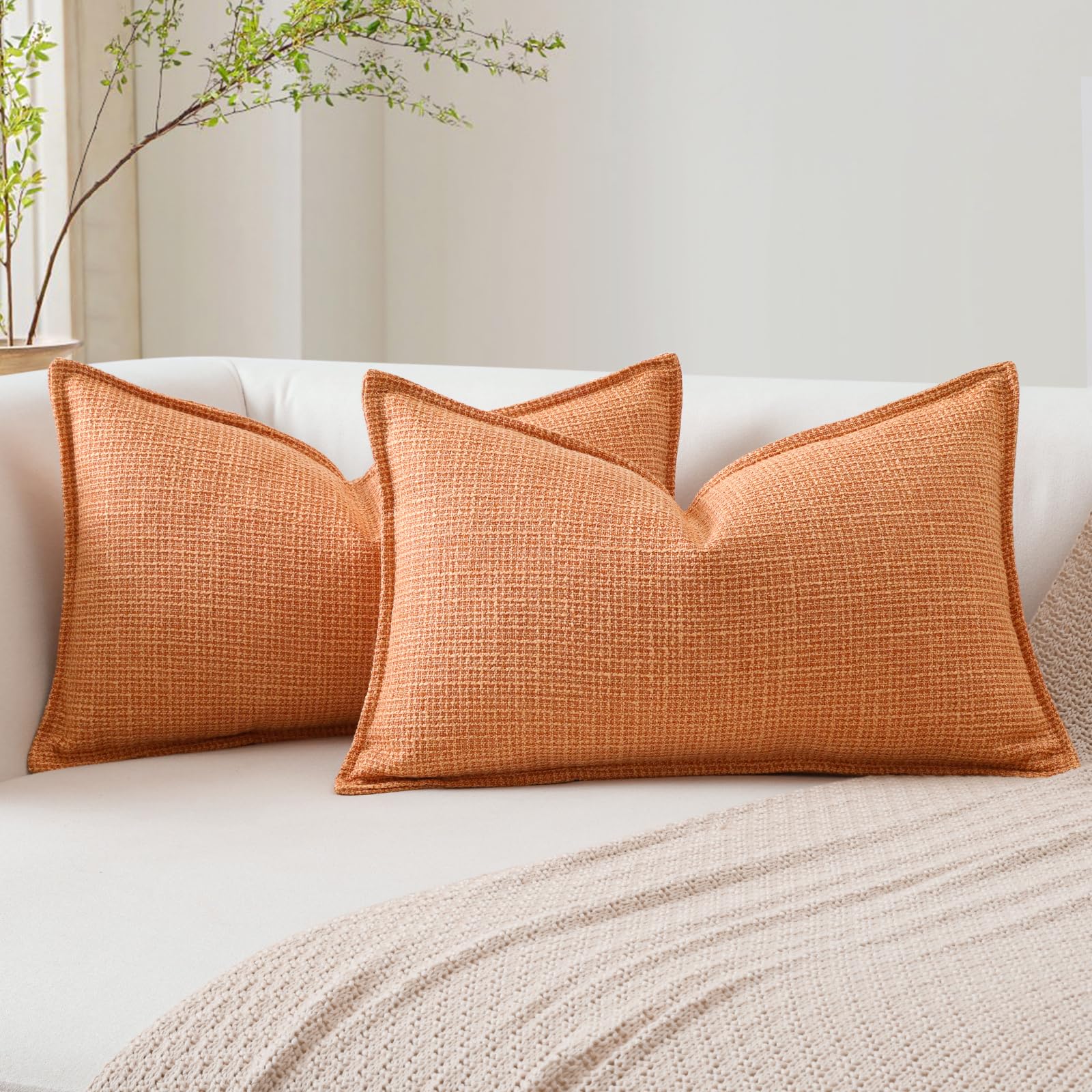 Artscope Pack of 2 Coral Lumbar Cushion Covers 16x24 Inch Linen Texture Couch Throw Pillows Farmhouse Pillow Covers with Elegant Design for Sofa Bedroom Living Room Home Decor 40 x 60 CM — image 1