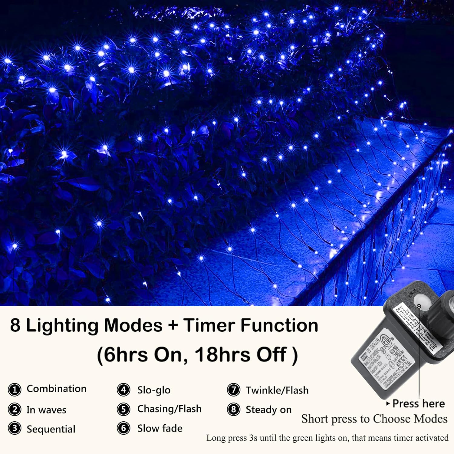 Joomer Christmas Net Lights - 2PACK 12FT x 5FT 360 LED Plug-in Mesh Lights, Waterproof with 8 Modes, Timer, Connectable for Bushes, Trees, Garden, Outdoor Christmas Decor (Green Wire, Blue)