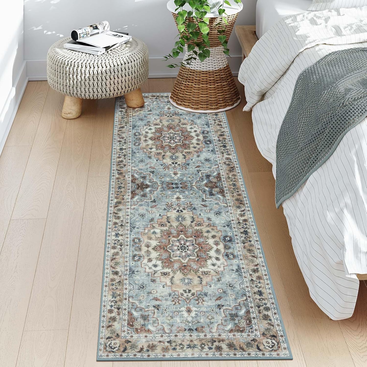 Green Floral 2' x 6' Washable Non-Slip Runner Rug