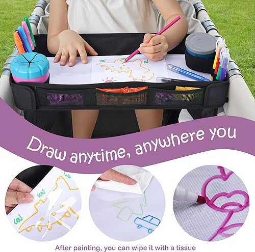 Miniatura 3 de Babenest Bandeja de aperitivos para cochecito Wonderfold Wagon W4, bandeja plegable gruesa para aperitivos con soporte para tazas, bolsa de malla de