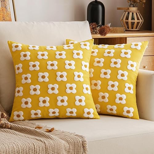 EMEMA Juego de 2 fundas de almohada decorativas de color amarillo otoñal de 18 x 18 pulgadas, juego de 2 fundas de almohada cuadradas para sofá,