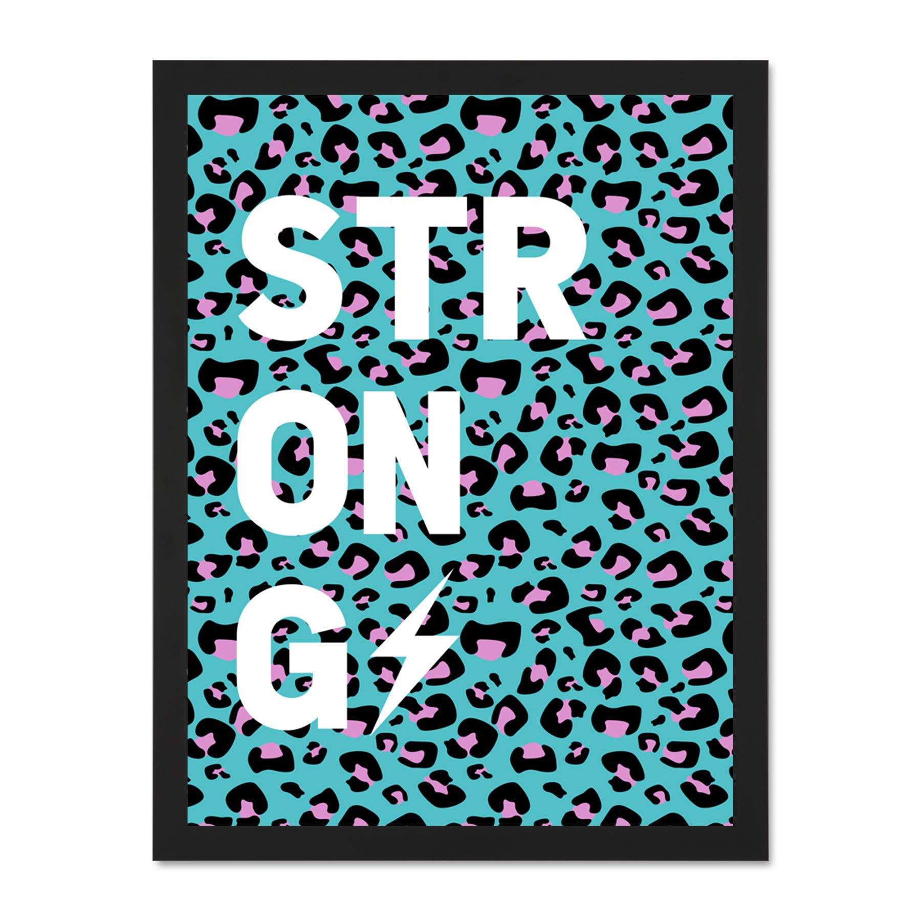 Wee Blue Coo Leopard Blue And Purple Words Strong Large Framed Art Print Wall Poster 18x24 inch