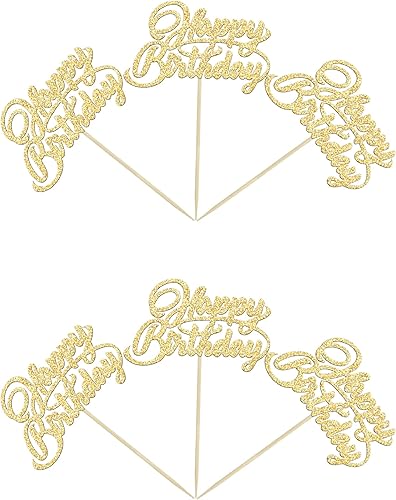 Miniatura 7 de 24 piezas de decoración de cupcakes de cumpleaños con purpurina dorada para cupcakes de cumpleaños, para celebrar fiestas de cumpleaños, suministros