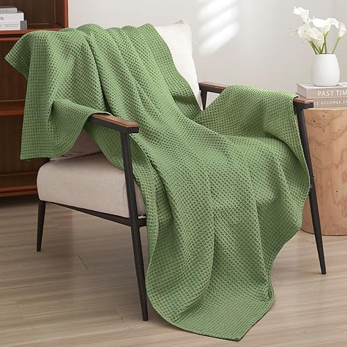 PHF Manta 100% algodón de tejido de gofre de 50 x 60 pulgadas, ligera, lavada, suave, transpirable, para adultos y niños, capa de manta perfecta