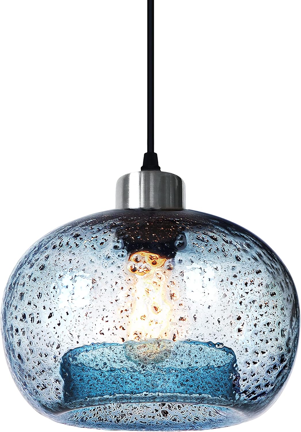 CASAMOTION Pendant Lights Kitchen Island Hand Blown Glass Lighting Marble Blue Modern Farmhouse Foyer Entryway Light Fixtures Ceiling Hanging Globe Over Table Sink Brushed Nickel 9 Inch Diam