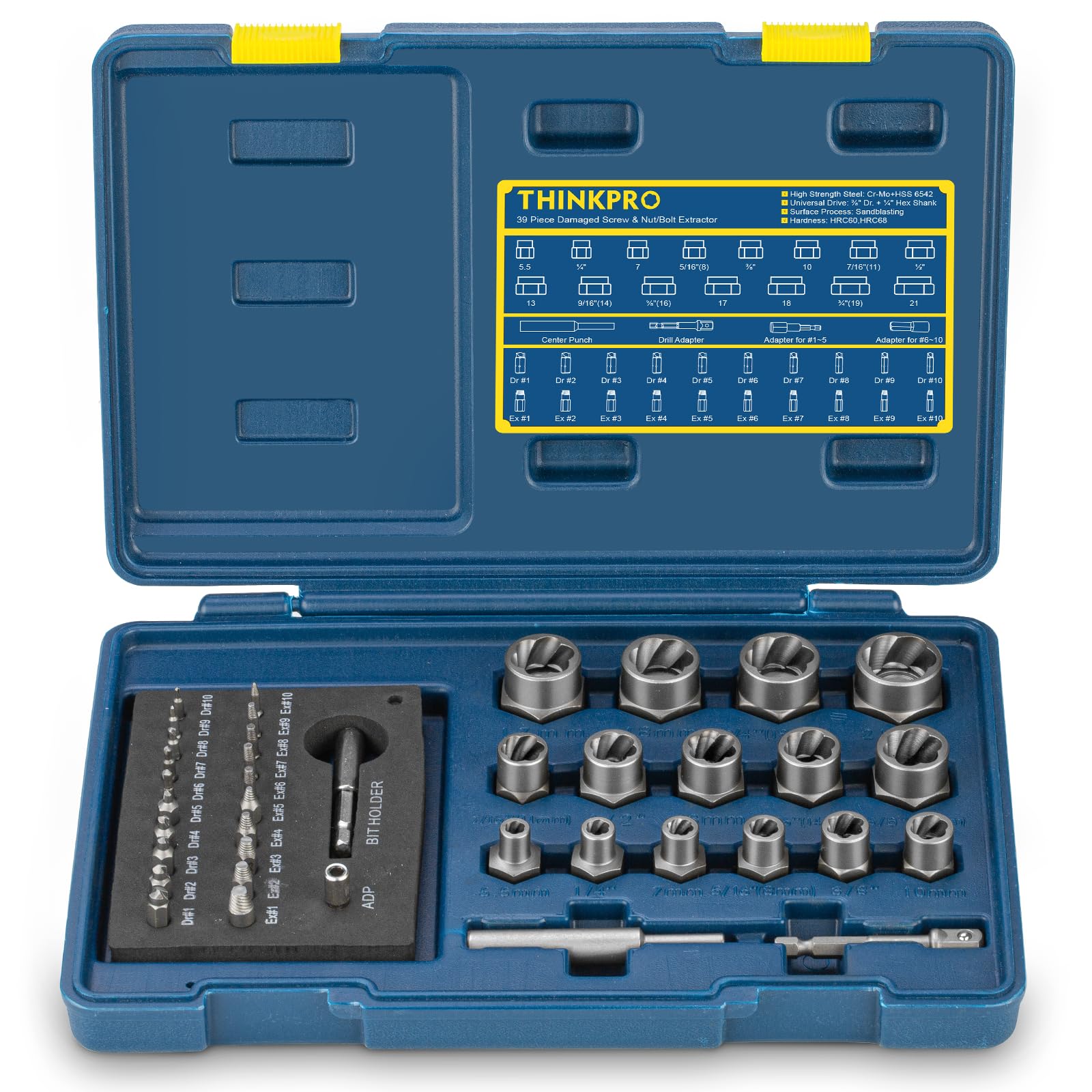 Screw & Bolt Extractor Set,39 PCS Easy Out Stripped Screw Remover with Hex Adapter,Damaged Screw Extractor Set for Broken,Frozen,Rusted,Rounded-Off Studs.