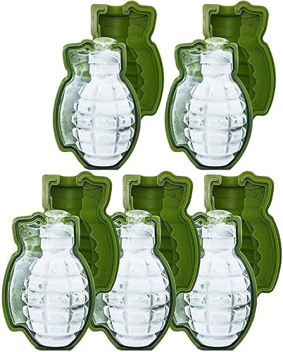 Paquete de 5 moldes de hielo para granadas, tamaño real, granada de mano 3D, bomba de baño, whisky, cubo de hielo, herramienta para hacer bolas,