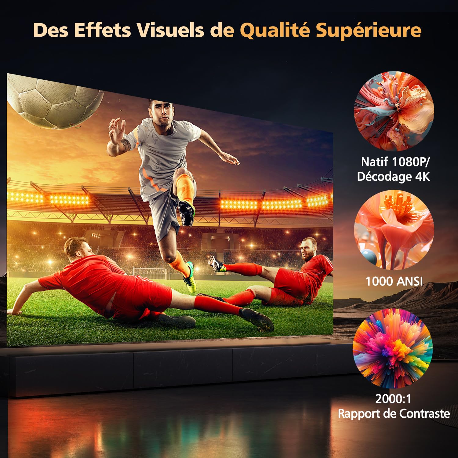 Vidéoprojecteur 4K【Design Original de Football/1000 ANSI/Apps intégrée/Auto Focus】 Projecteur Vidéo VGKE 4K FHD 1080p, Rétroprojecteur Portable WiFi 6, Bluetooth 5.4, Home Cinéma, Extérieur