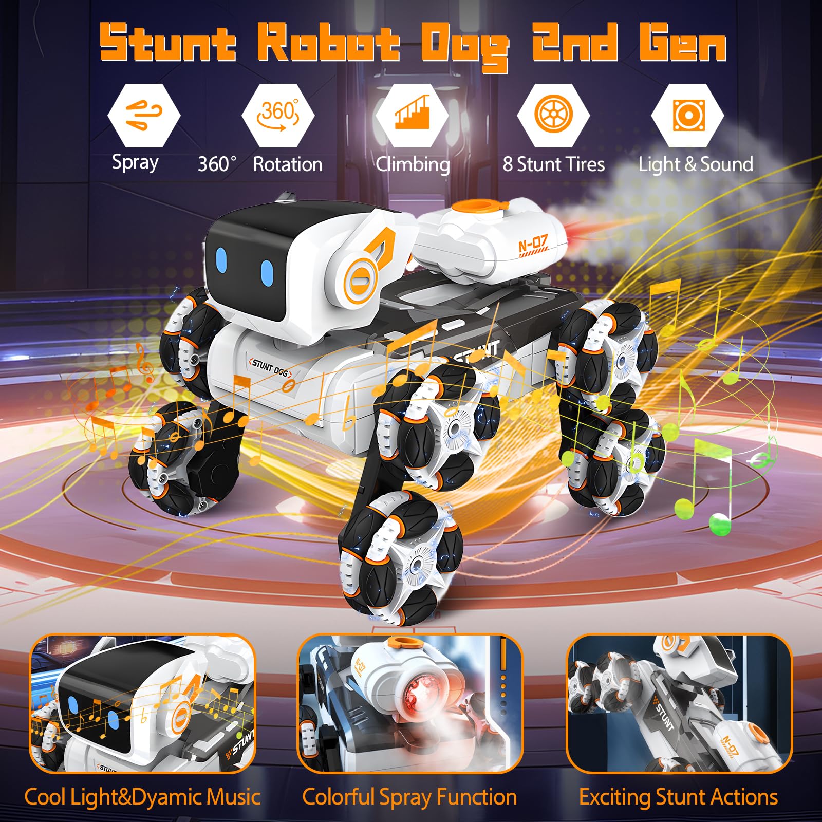 Robot Dog Toy for Kids,2.4Ghz Remote Control Dog Stunt Robot Dog 2nd Gen Remote Control Cars Stunt Rc Cars with Light & Sound Toys Christmas Birthday Gifts for 6 7 8 9 10 11 12 Year Old Boys (white)