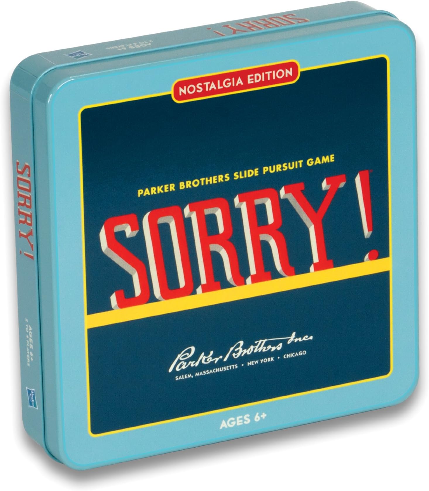 WS Game Company Sorry! Nostalgia Edition Board Game in Collectible Tin Vintage Style Slide Pursuit Board Games for Ages 6+