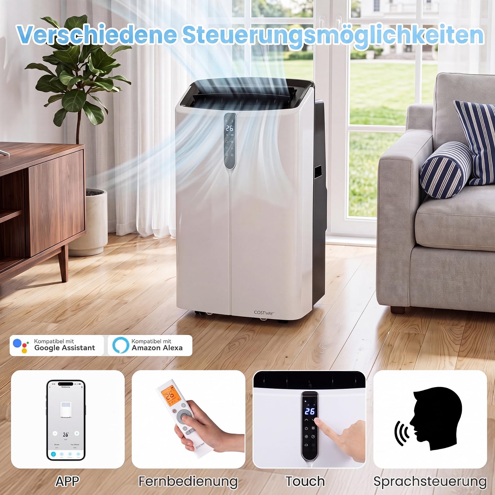 COSTWAY 14000 BTU Klimaanlage mobil mit Abluftschlauch, Fernbedienung/Wifi