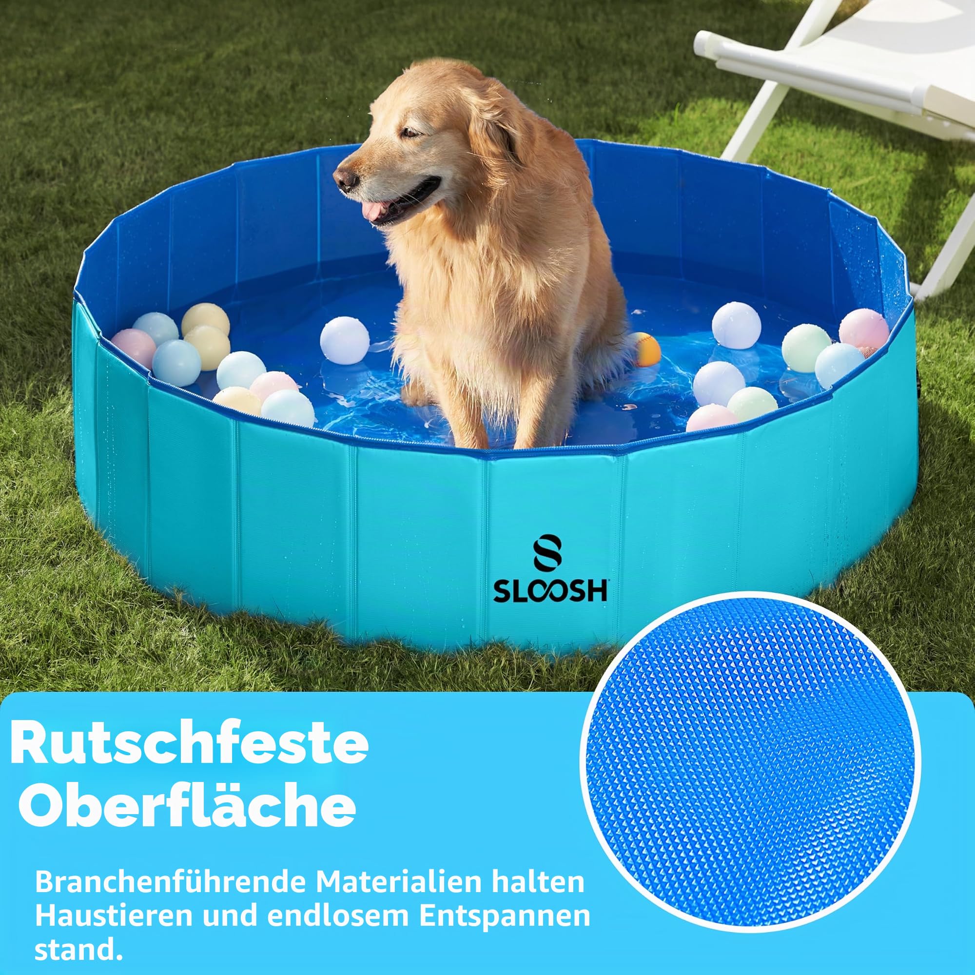 Sloosh Hundepool 120 x 30cm Planschbecken für Kleine Hunde, Verschleißfest, Tragbar, Langlebige Badewanne für Garten Blau