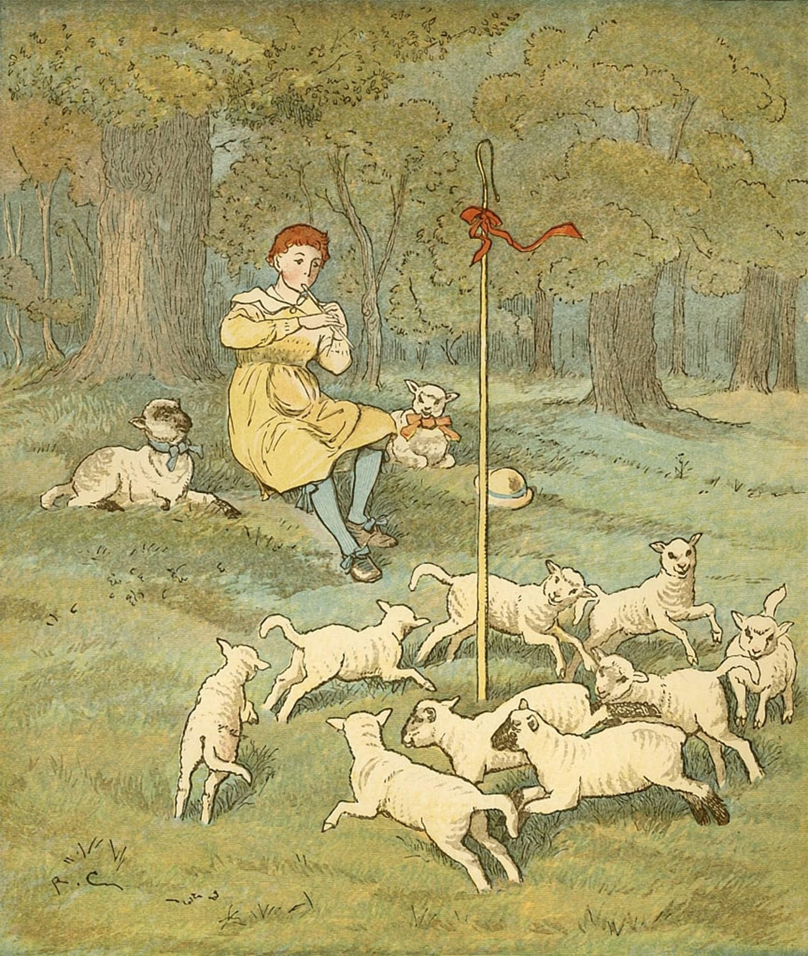 SERENDIPITP Vintage Picture Print on Canvas Wall Art Poster the Lambs Dance Around His Shepherds Crook by Famous Artist Artwork Print Poster for Wall Decor 60x90cm