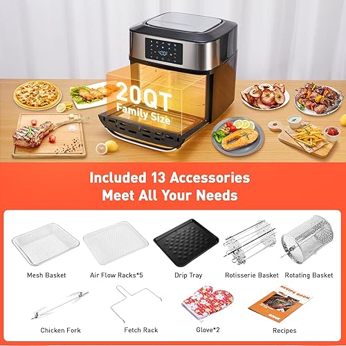 Miniatura 3 de GLUCK Horno freidora de aire, horno freidora de aire 10 en 1 de 20 cuartos de galón con ventana de cocción visible, combo de horno tostador grande