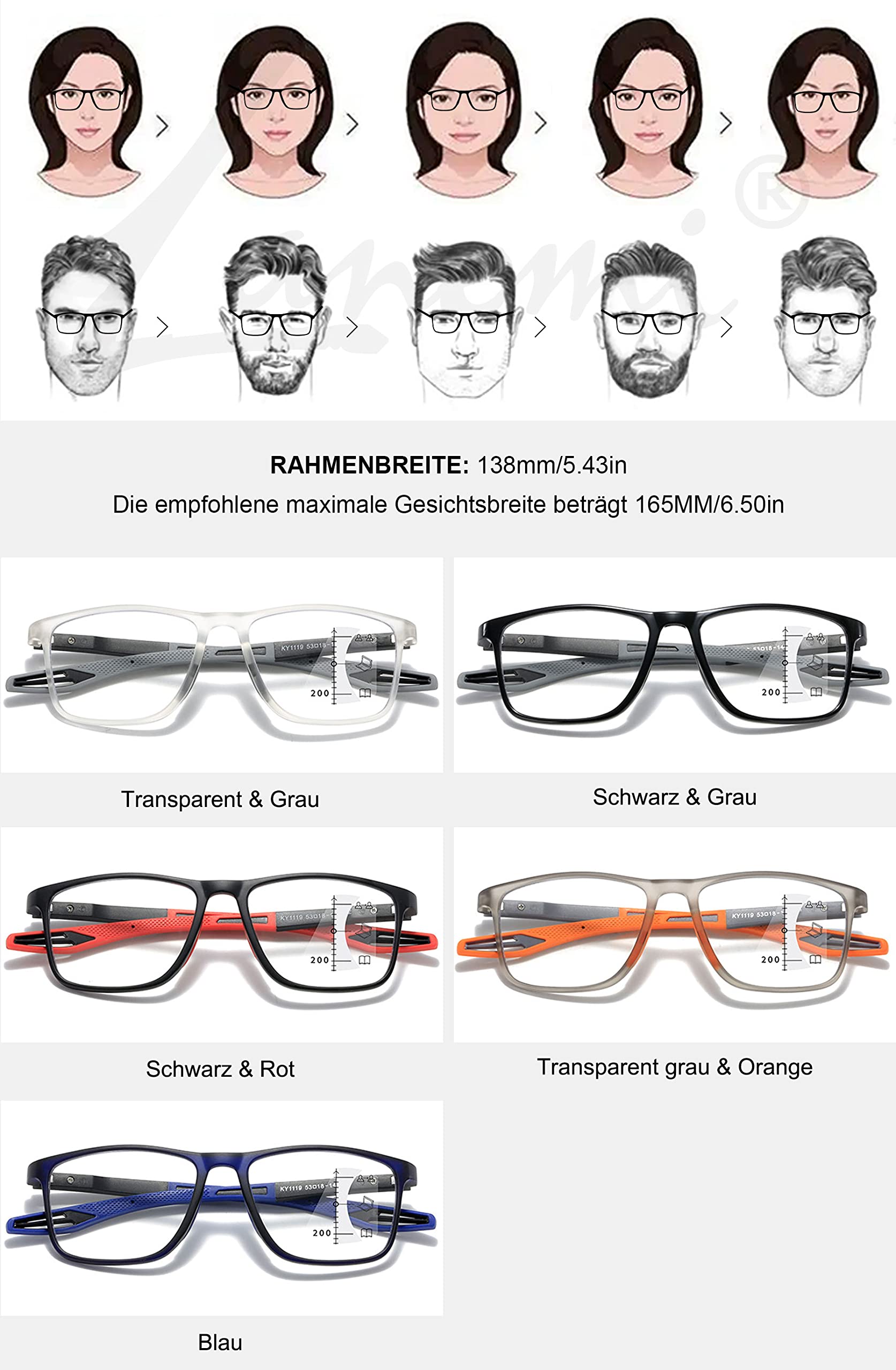 Fotochromowe okulary przeciwsłoneczne do czytania męskie damskie progresywne wieloogniskowe okulary przeciwsłoneczne do czytania sportowe prostokątne lekkie okulary blokujące niebieskie światło (Colo