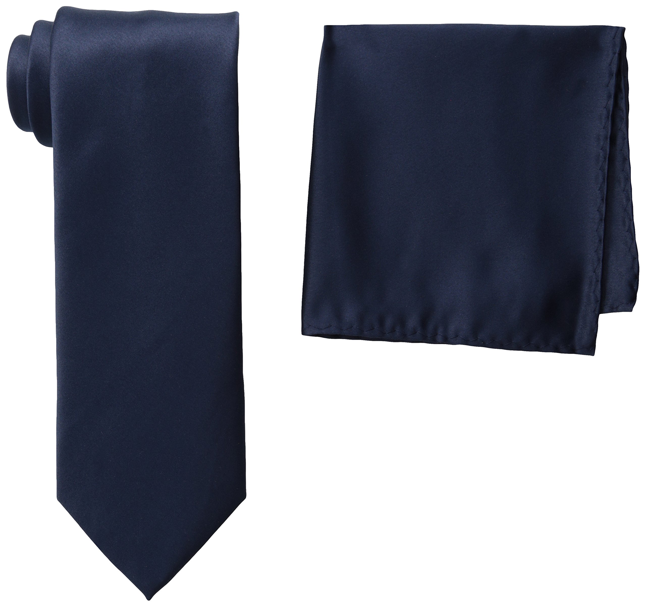 Stacy Adams Men's Tall-Plus-Size Satin Solid Tie Set Extra Long, Navy, One Size