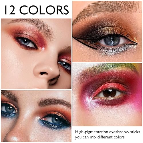 Miniatura 6 de KYDA Sombra de ojos en barra crema con purpurina, sombra de ojos cremosa de alto brillo, acabado perla brillante, lápiz de sombra de ojos mezclable