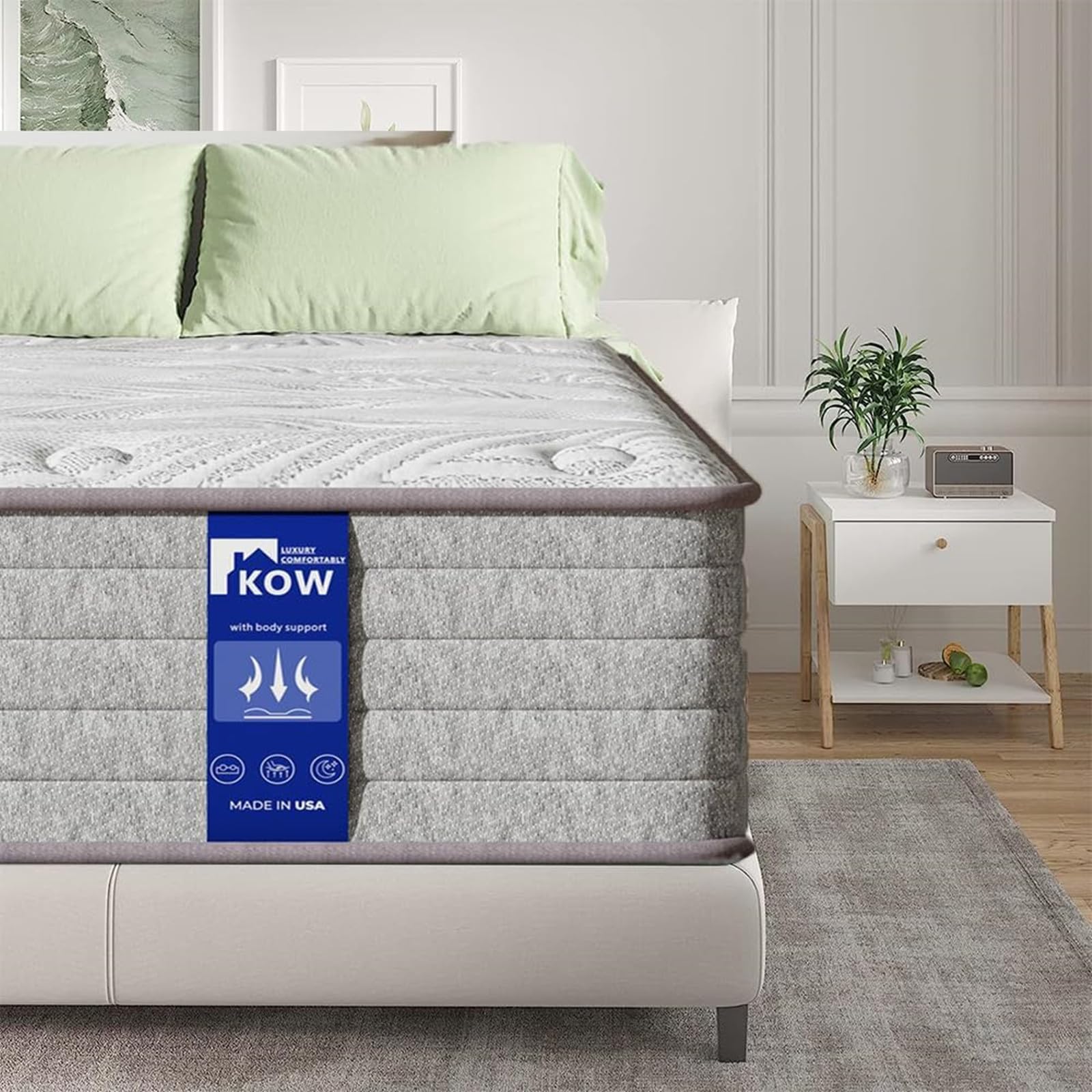 KOW Mattress Queen Size 12 Inch,Colchones Queen Size Mattresses with Individual Pocket Springs Foam, Medium Firm Bed Mattresses for Pressure Relief&Motion Isolation