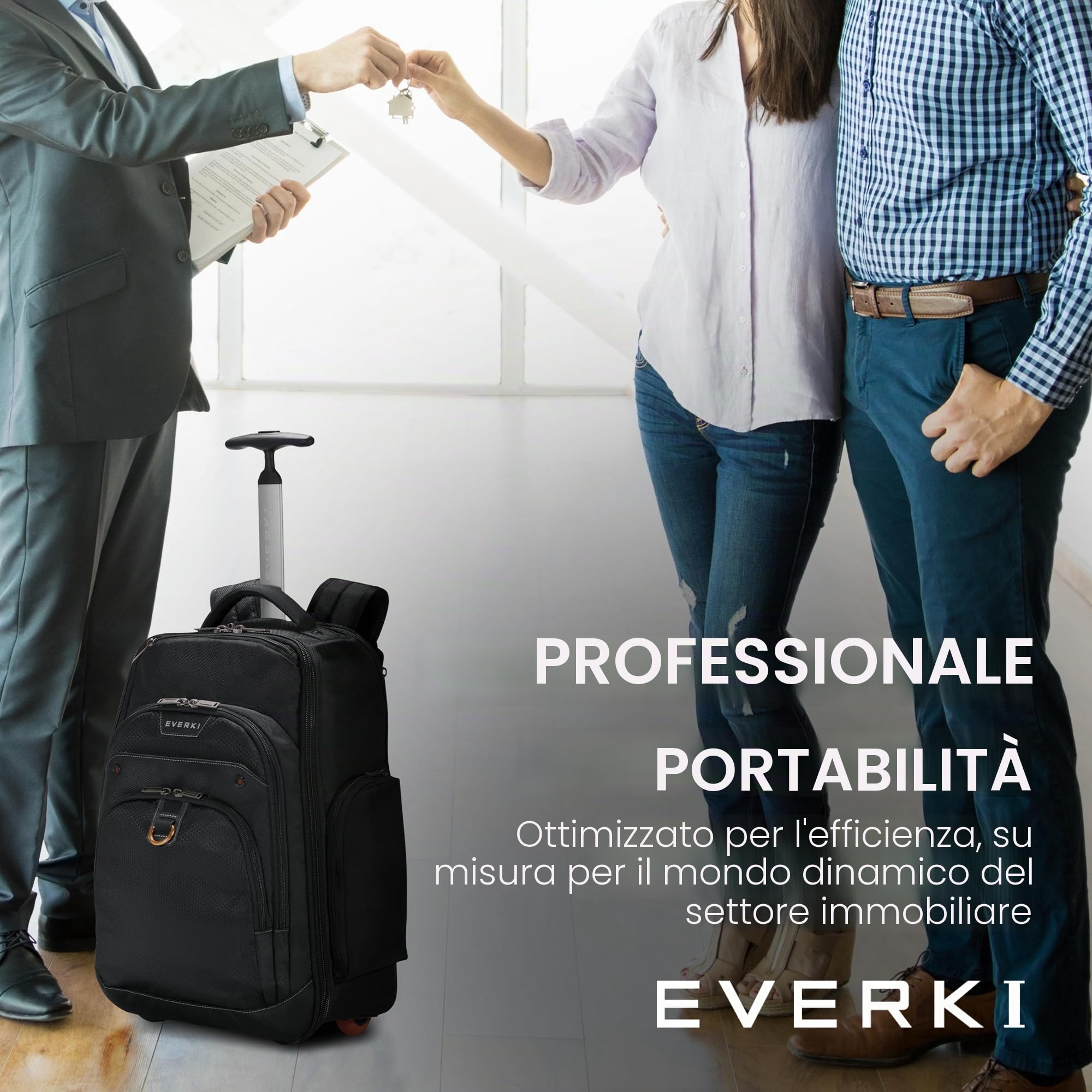 Everki Atlas Wheeled Zaino Trolley 30 L per Laptop – Bagaglio a Mano per Donna e Uomo – Scomparto Regolabile per 13"–17,3" – Nero (EKP122)