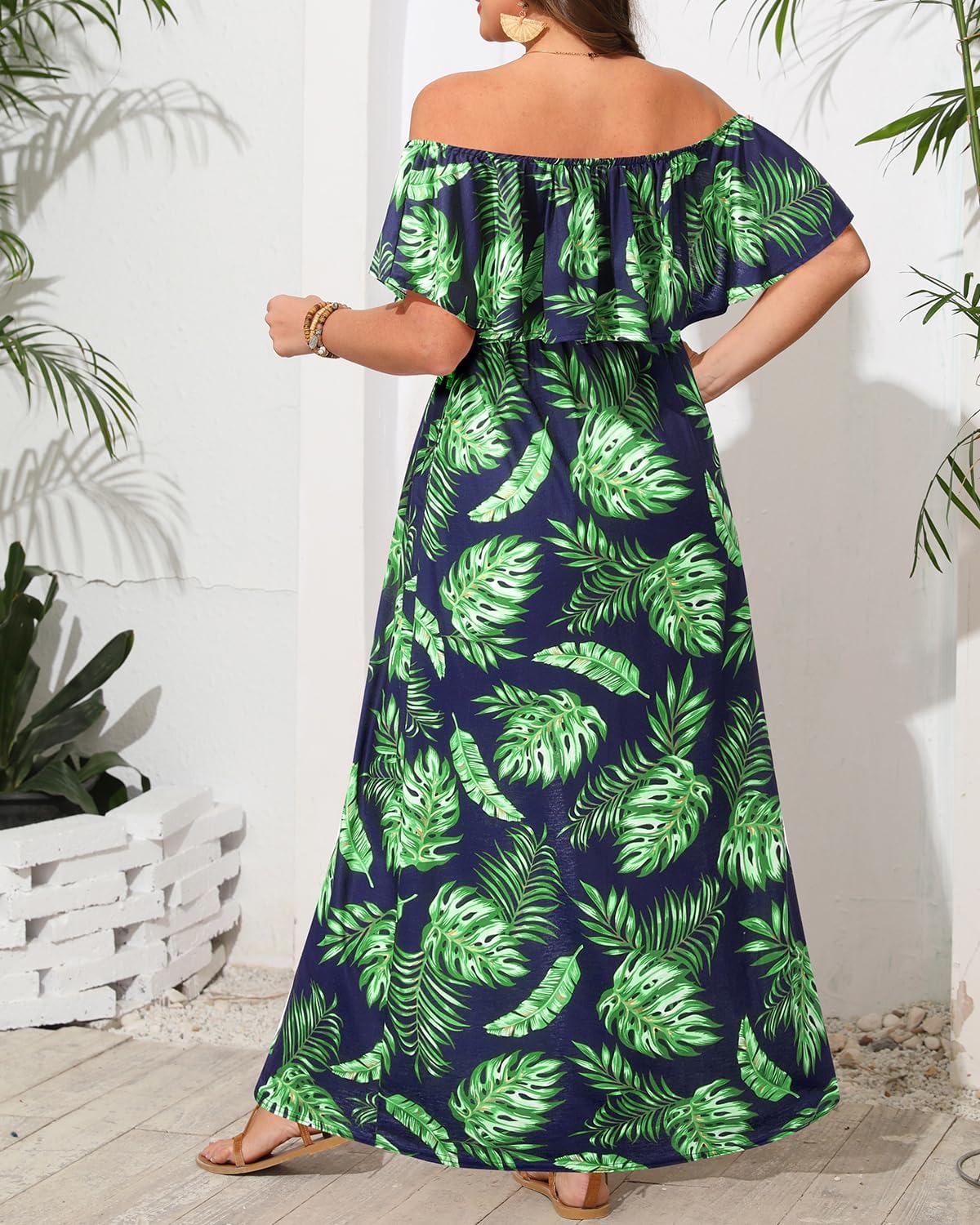 Plus Size Off The Shoulder Maxi Long Casual Beach Dress Pockets Women - Image 2
