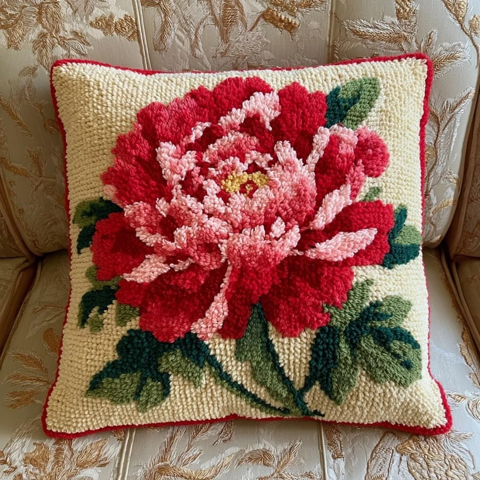 Axiangzik Peony Diy Latch Hook Pillow Kits For Adults,
