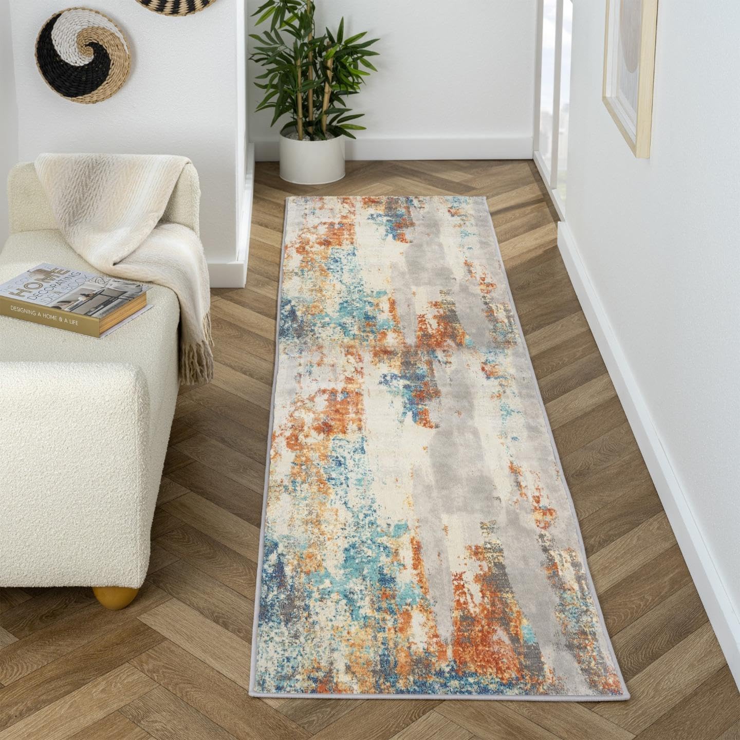 LUXE WEAVERS Euston Collection Multi 2x7 Modern Abstract Area Rug