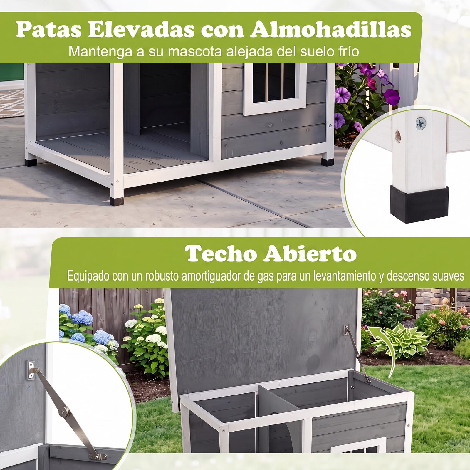 COSTWAY Casa para Mascotas Impermeable con Porche, 86 x 63 x 60 cm | Caseta para Perros con Techo de Asfalto Inclinado Abatible, Base Elevada y Ventana, Perrera Refugio para Interior Exterior