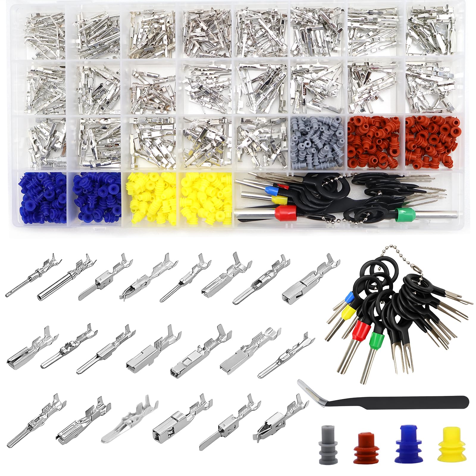 LPZMPZ 814 Stück Kfz Stecker Pin Steckverbinder Pins kit 1/1,5/1,8/2,2/2,8/3,5mm Männlich und Weiblich Kabelverbinder Drahtdichtungen Entfernen Werkzeugsatz für Motorräder, Autos