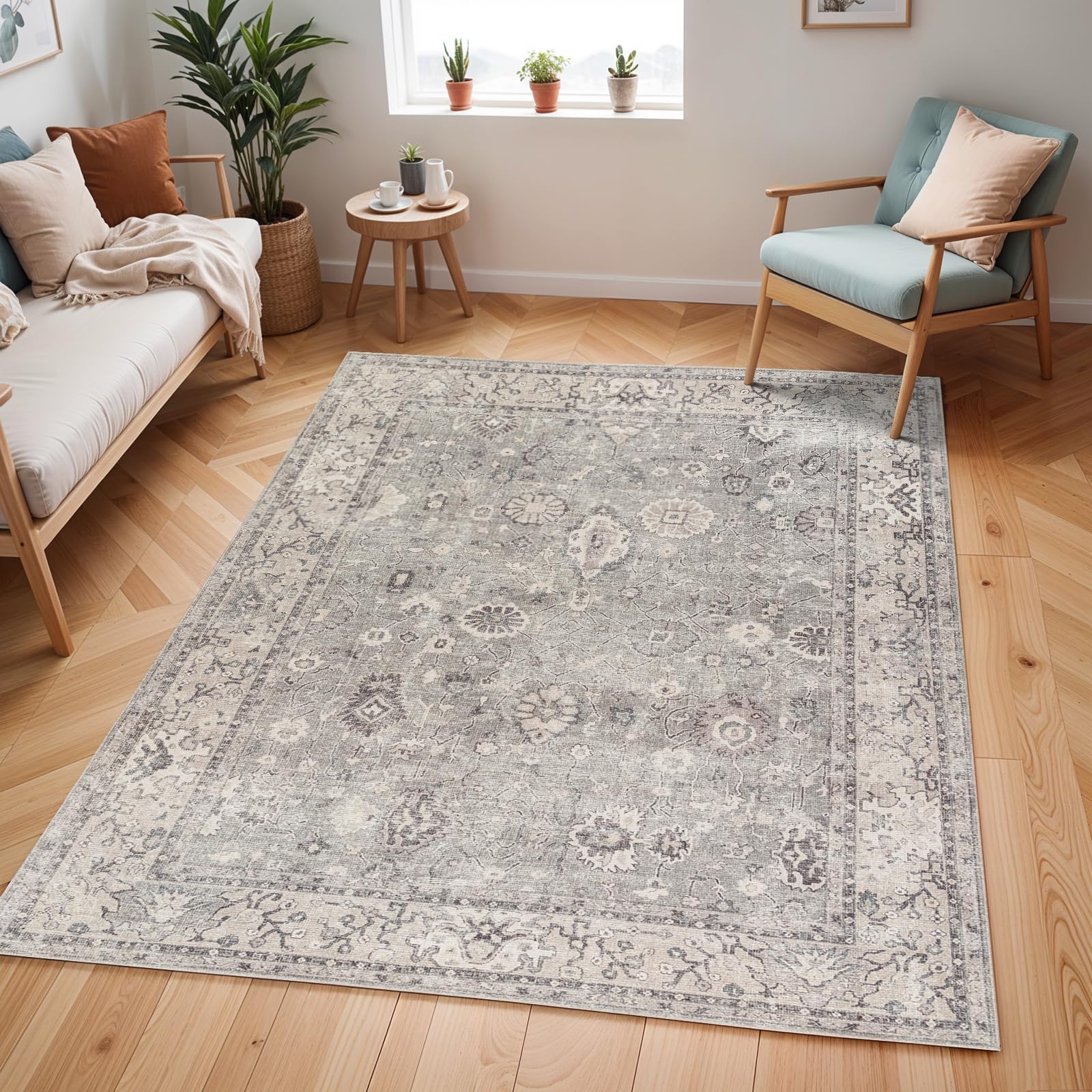 Livabliss x Becki Owens Vintage Carpet 200x275 cm, Scandi Neutral Traditional Boho Design for Living Room & Bedroom, Easy Care Pile, Grey Taupe