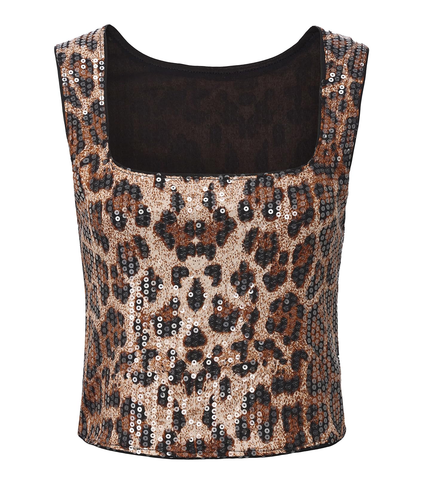 Women's Leopard Cheetah Print Top Sequin Y2k Tops Crop Tank Top Sleeveless