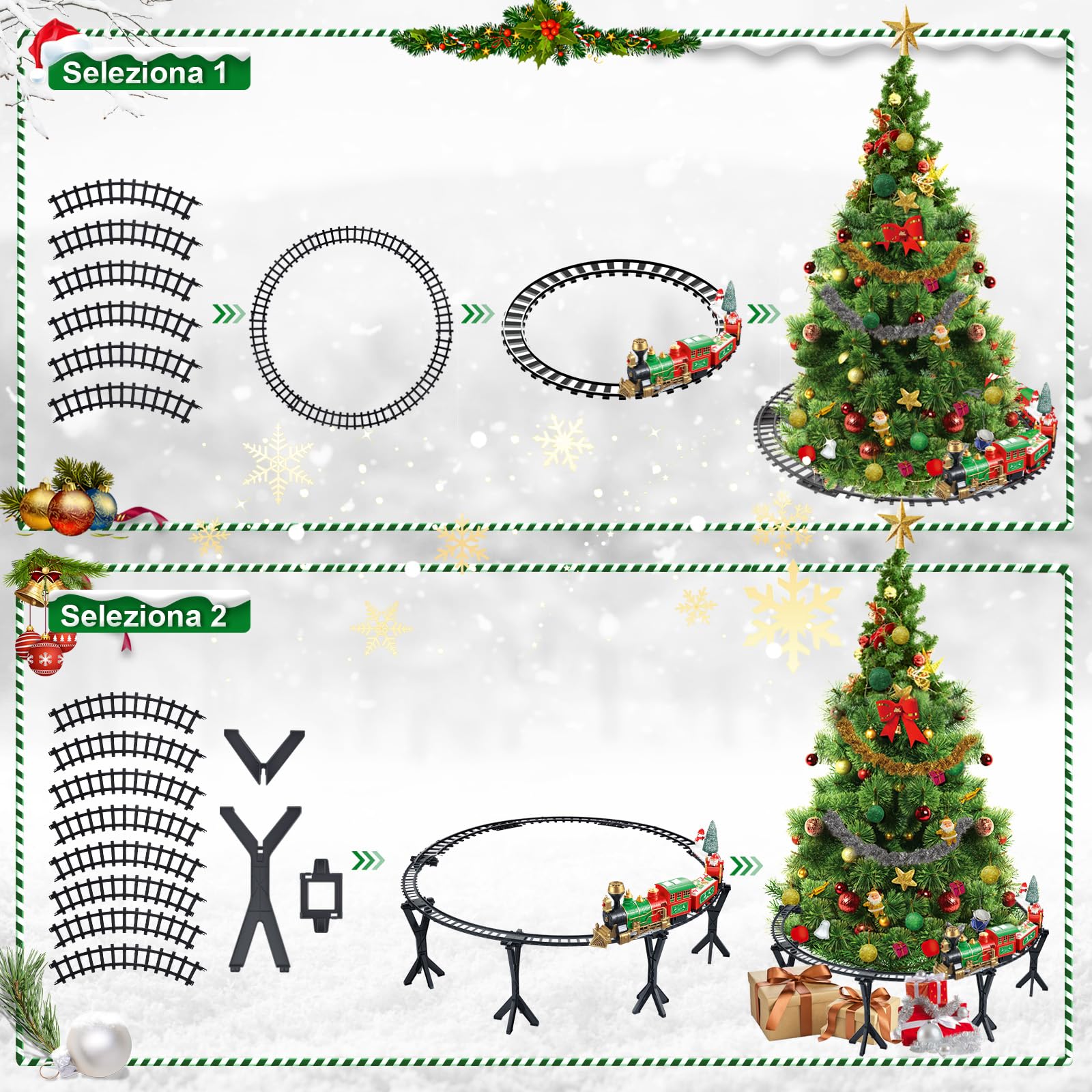 Herenear Trenino Natalizio Elettrico per Bambini, Trenino Classico Natalizio con Supporto Installazione, Treno Elettrico Giocattolo Sull'albero di Natale per Bambini 5 6 7 8 9 Ann (Sotto l'albero)