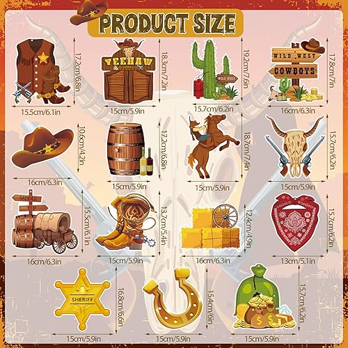 Miniatura 2 de 36 piezas temáticas de vaquero occidental, decoración de cumpleaños con remolinos salvajes occidentales, suministros para decoración de techo de