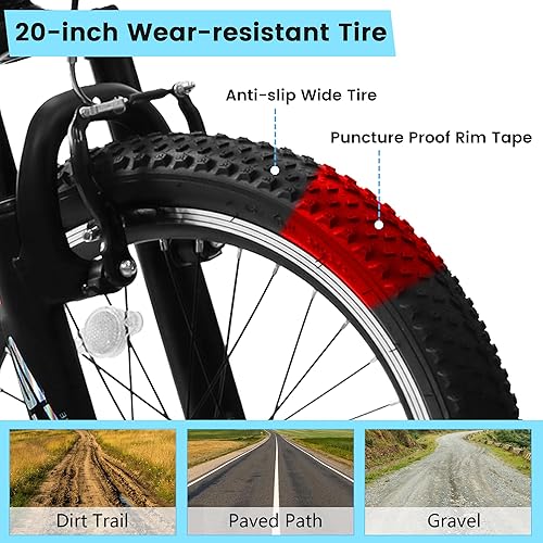 Miniatura 6 de Kids Mountain Bike 20 Inch, Boys Girls Bike for Ages 5-10 with 7 Speeds Suspension Fork Disc Brakes, Rider Height 48-60 Inch, Christmas Birthday