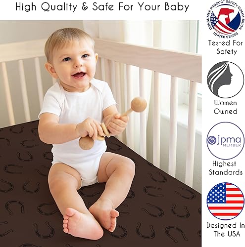 Miniatura 3 de Sweet Jojo Designs Sábana bajera ajustable para cuna de bebé, bebé, habitación de recién nacido, colchón portátil y juego con estampado de herradura