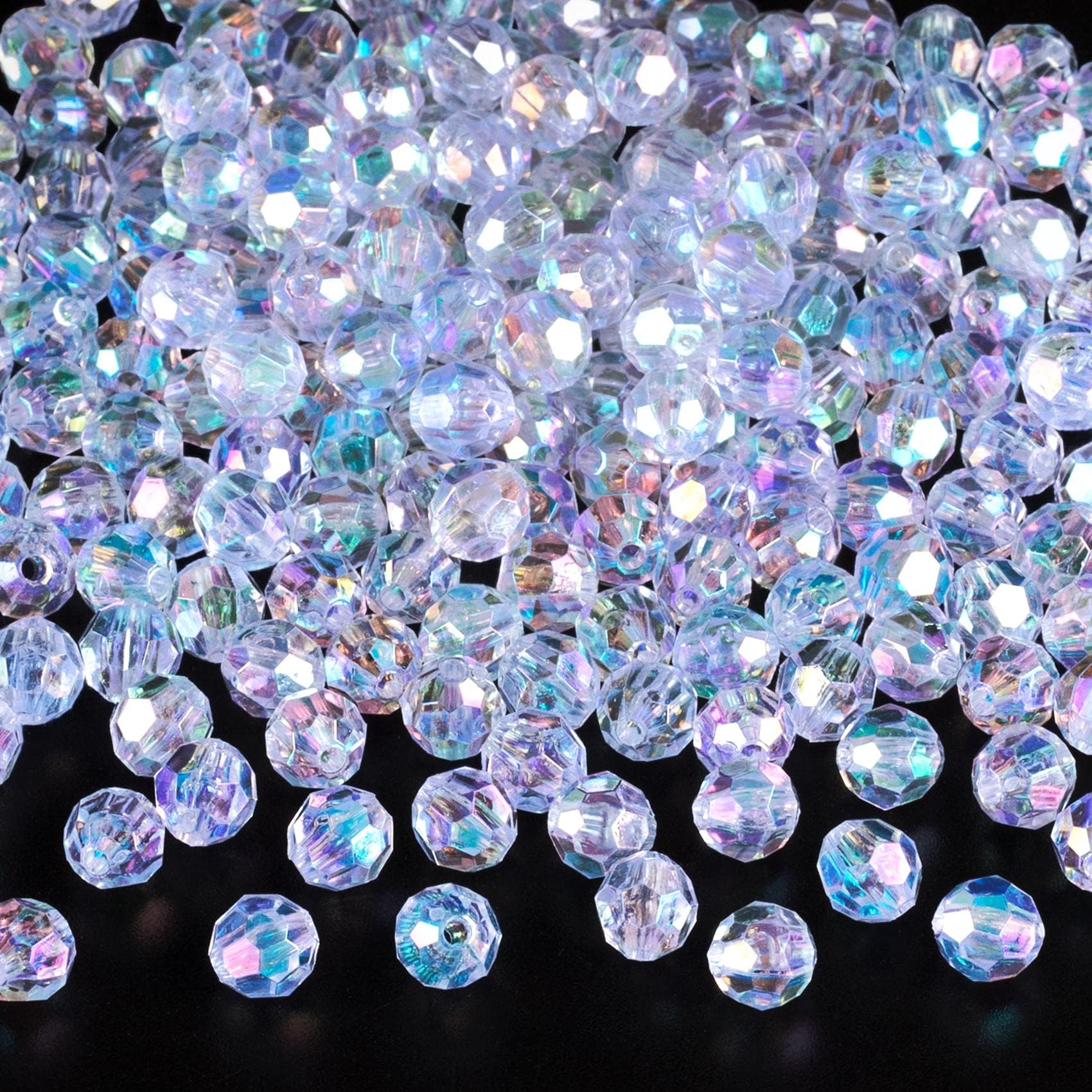 OIIKI 200Pcs Crystal Acrylic Rondelle AB Color Beads, 8mm/0.3inch Clear Loose Beads, Crystal Faceted Acrylic Beads, Briolette Bead for DIY Crafts Jewelry Making Supplies Necklace Bracelet Earrings