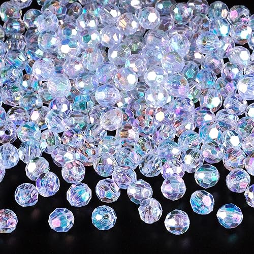 OIIKI 200 cuentas acrílicas de cristal de color AB Rondelle AB, cuentas sueltas transparentes de 0.3 pulgadas, cuentas acrílicas facetadas de