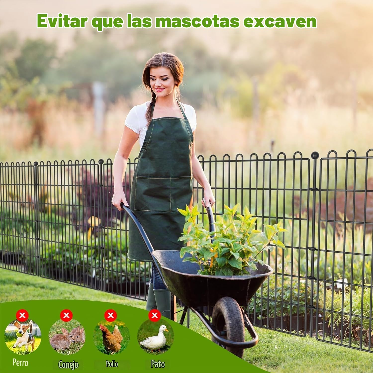Valla para estanque,Valla Jardín Metálica 10 Paneles (75x81cm) con 11 Estacas de Fijación, Cerco para Perros, Delimitación de Terreno y Protección de Estanques