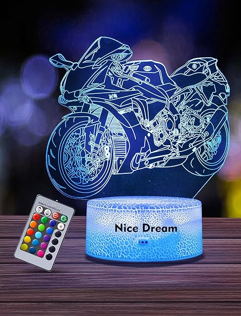 Nice Dream Motorcycle Night Light for Kids, Dirt Bike 3D Lamp, 16 Colors Changing with Remote Control, Room Decor, Gifts for Children Boys Girls