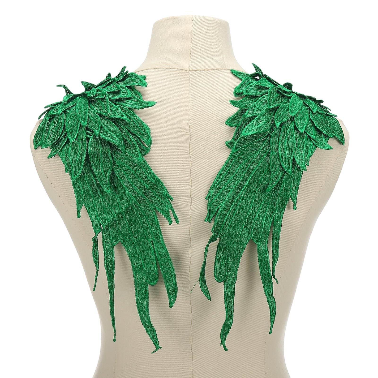 sourcing map 1 Pair 3D Large Angel Wing Applique, 6" x 15" Lace Applique Sew on Patch Embroidery Wing Trim for Sewing Accessories DIY Craft Fabric Wedding Dress Clothes Decoration, Green