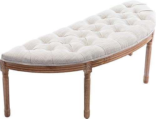chairus Banco de entrada de lino de media luna de 55 pulgadas con botones, semicírculo, cómodo asiento tapizado para dormitorio, extremo de cama,