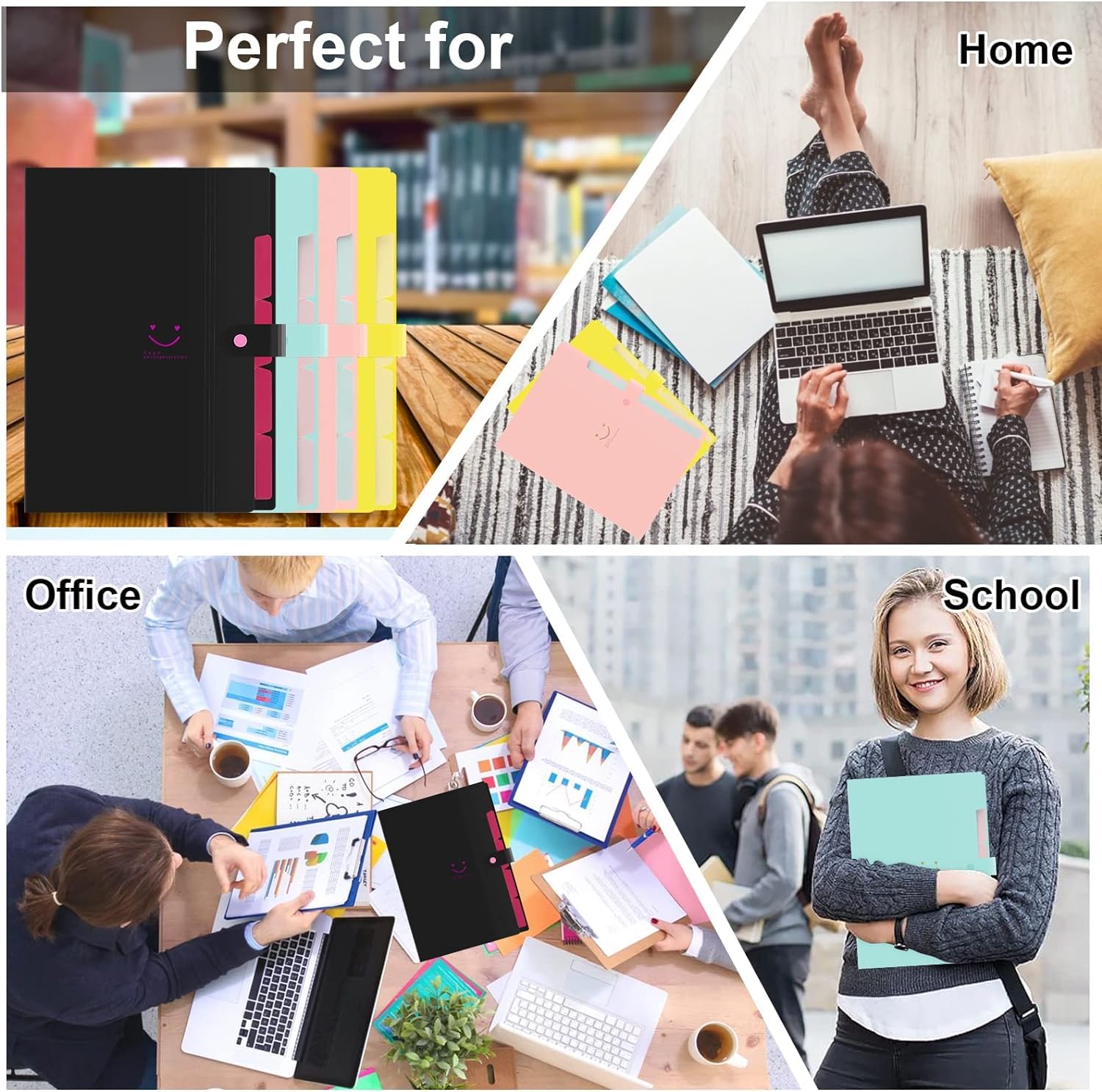 Corslet Fächermappe für Dokumente, A4-Größe, Büro, Studenten, Zertifikat, Organizer, 5 Fächer, mehrfarbig, 3 Stück