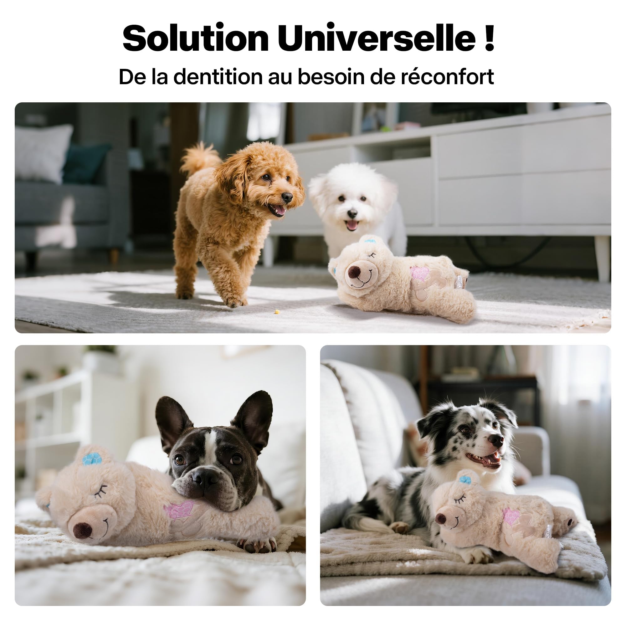 Pet Prime Peluche Apaisante pour Chien (Ours) – avec Battement de Cœur & Sac Chauffant, Anti-Stress, Sommeil Paisible, Idéal Contre l'Anxiété de Séparation
