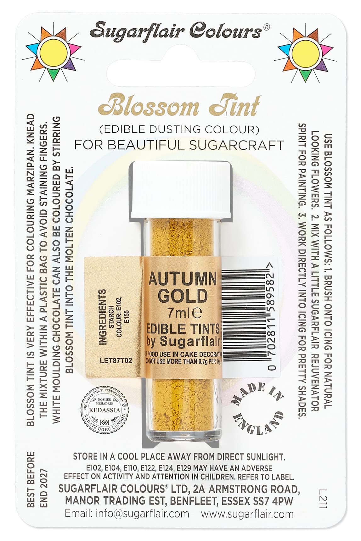 Sugarflair Blossom Tint Nutkin Brown Food Colouring and Dusting Powder, Matt Finish, Brush On or Mix with Rejuvenator Spirit to Create a One of A Kind Cake - 7ml - 5