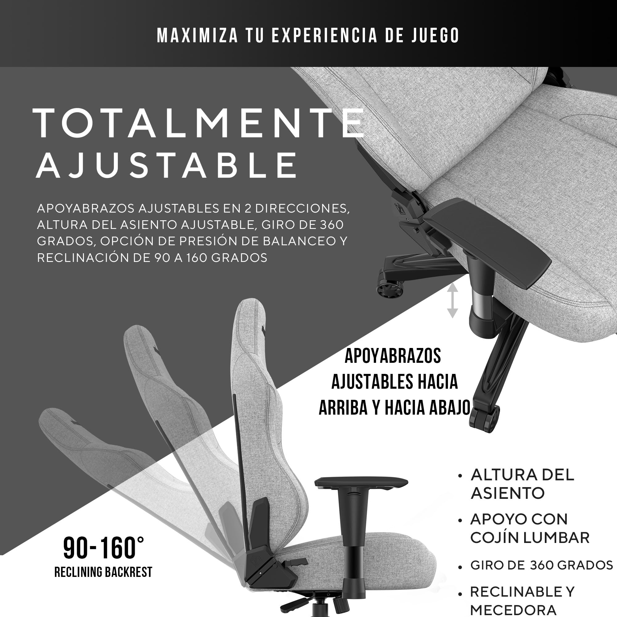 Anda Seat Phantom 3 Grande Silla Gaming, Comoda Silla Racing Gamer Adulto para Trabajo/Oficina/Estudio/Gaming, Sillas Ergonomicas para Ordenador, Ergonomic Office Desk Chair - Gris Grande