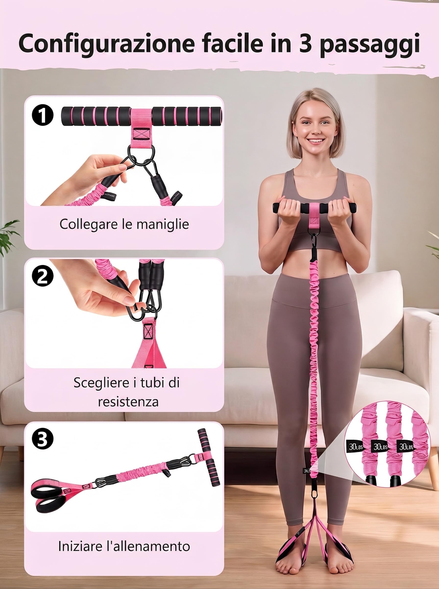 Elastici di Resistenza con Pedali, Fascia Fitness per Esercizi di Braccia e Gambe, Accessorio per Casa